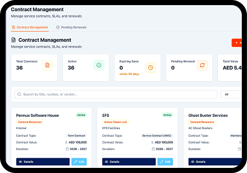 Contract, SLA & Vendors dashboard 1