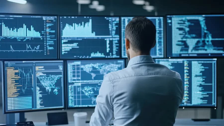 Operator monitoring facility conditions on multiple screens