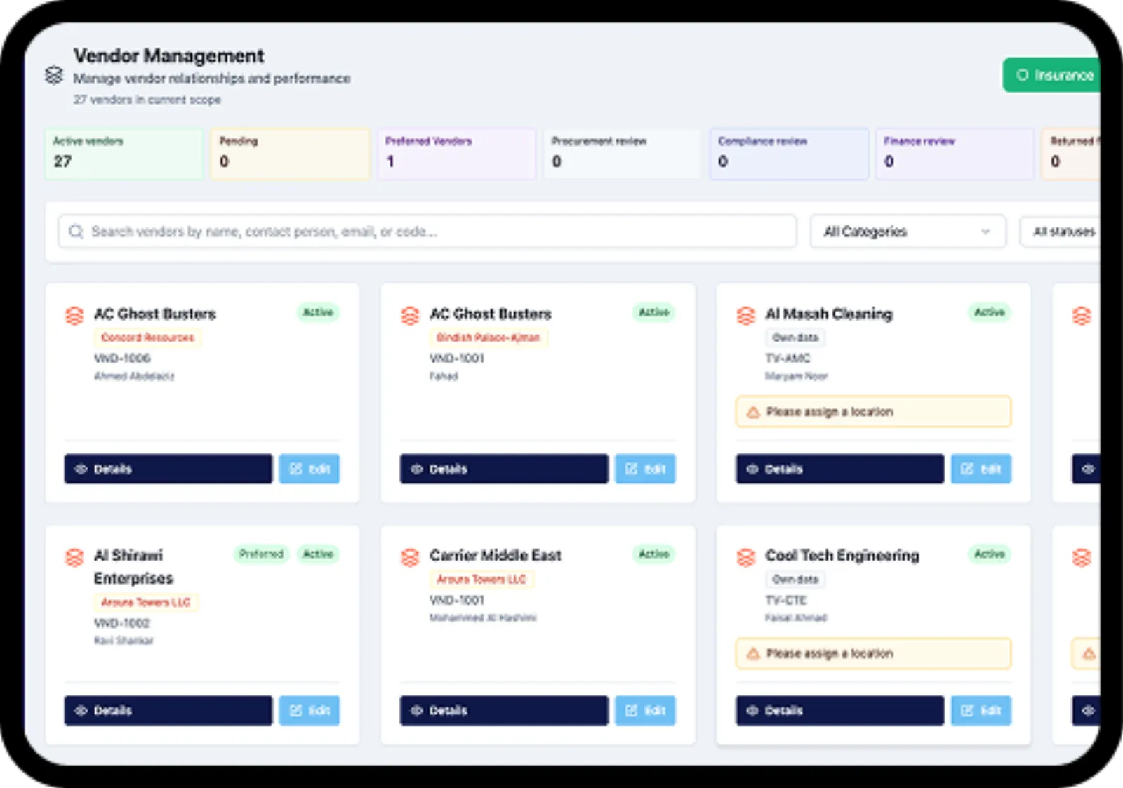 Contract, SLA & Vendors dashboard 2