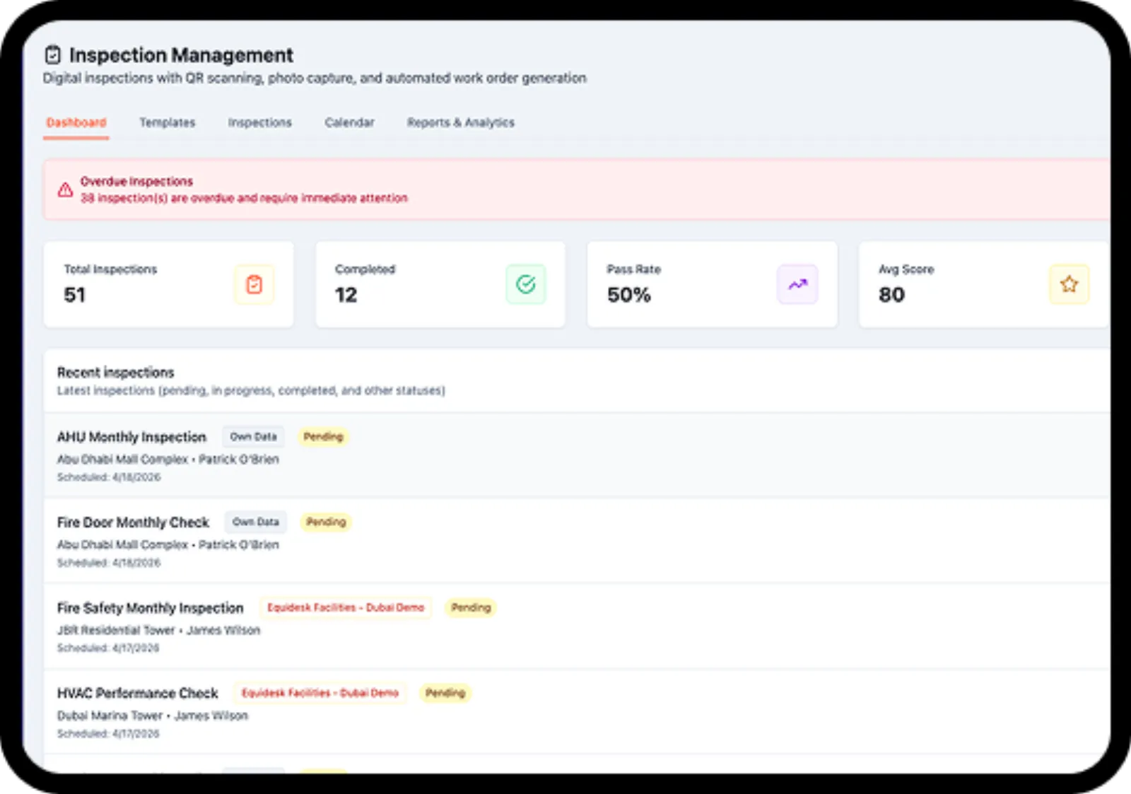HSE Inspections, dashboard 2
